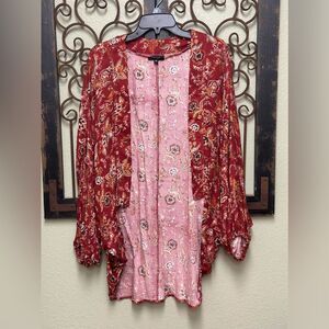 Very J open front long sleeve flower cardigan
